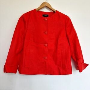 Talbots NWT 100% Linen Jackie Fit Blazer Jacket Orange Red Button Size 12 Lined